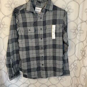 Men's Midweight Flannel Long Sleeve Button-Down Goodfellow‎ Gray Plaid Size Med